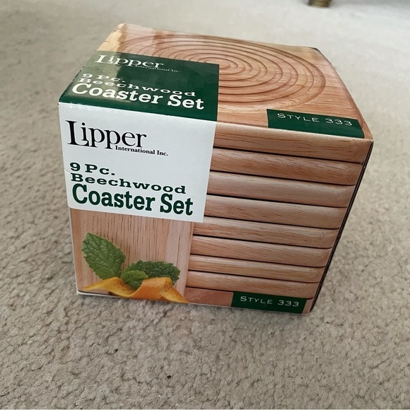 Lipper Coaster set Beechwood 9 Pc Set Style 333 New in box - Picture 6 of 10